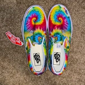 Tie-dye slip on vans. Never worn size 8.5